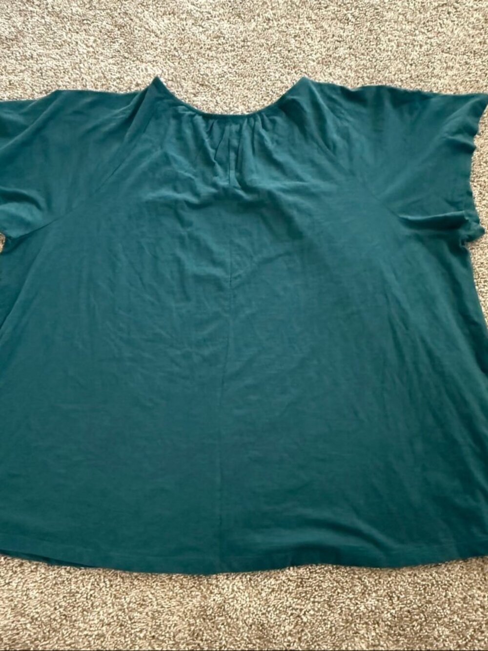 Lane Bryant Blouse 26/28 Teal Crochet Eyelet Yoke Cotton Plus Size Swing Top